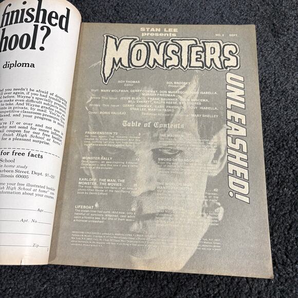 Monsters Unleashed! #2 Sept 1973 - Marvel Curtis Comics - Frankenstein - Vintage - Picture 6 of 9
